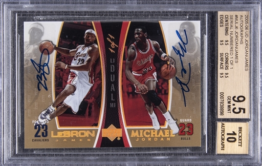 2005-06 Upper Deck Jordan/James #MJLJ6-A Michael Jordan/LeBron James Dual-Signed Card (#1/1) – BGS GEM MINT 9.5/BGS 10